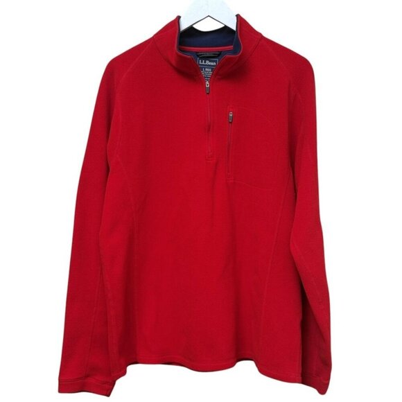 L.L.BEAN  Mens Fleece Jacket Size Large Red 1/2 Zip Mock Neck Pullover - Picture 1 of 9